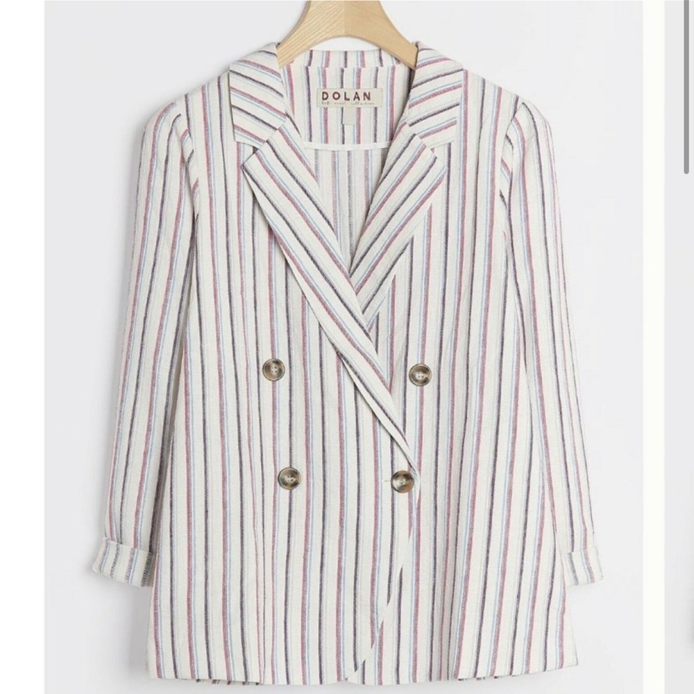 Anthropologie Dolan Striped Linen Blazer Oversized Boyfriend Women's M